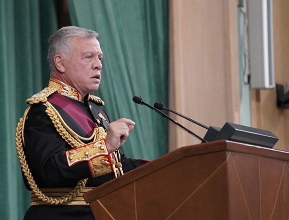 His Majesty King Abdullah delivers the Speech from the Throne during the inauguration of the first ordinary session of the 19th Parliament on Monday (Photo courtesy of Royal Court)